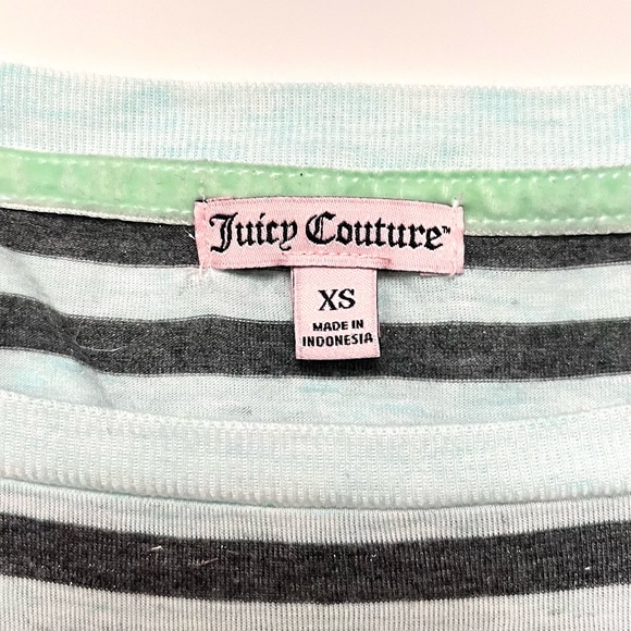 Juicy Couture Y2K Sparkly Striped Long Sleeve Tee Size XS Drawstring Aqua Gray - Picture 9 of 10